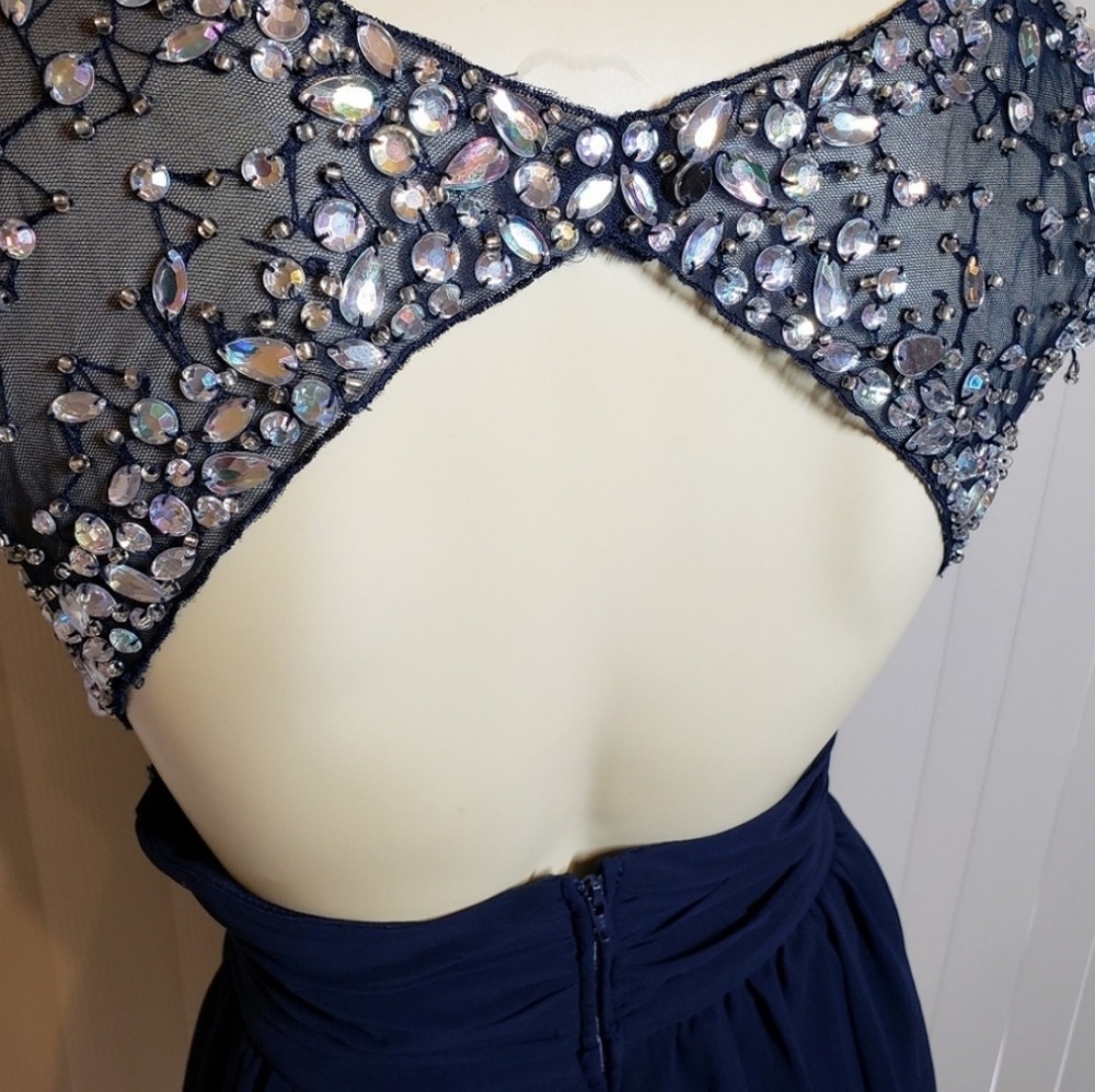 Navy Bedazzled Formal Dress